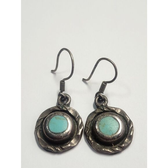 Taxco Mexico Sterling Silver 925 Vintage Turquoise Drop Earrings Women Jewelry